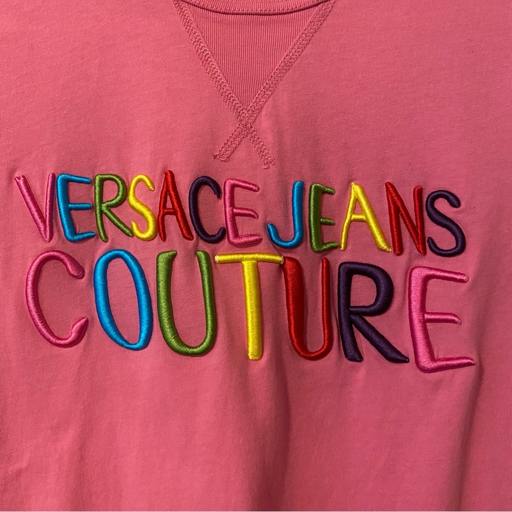 Versace Jeans Couture Pink Multicolor Embroidered Logo Tee | Size XXS - Picture 3 of 7